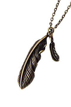 METAL NECKLACE -FEATHER- ANTIQUE GOLD / TURQUOISE