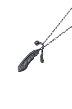 METAL NECKLACE - FEATHER - BLACK