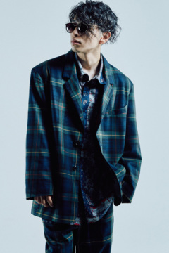 WIDE TAILORD JACKET  GREEN / CHECK